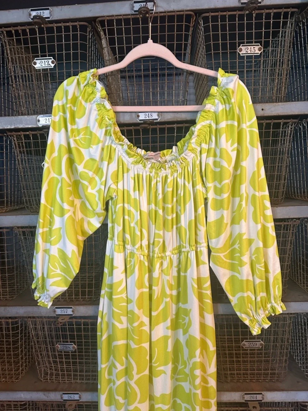 Hutch maternity off shoulder Lime and White Floral Midi Dress 38417